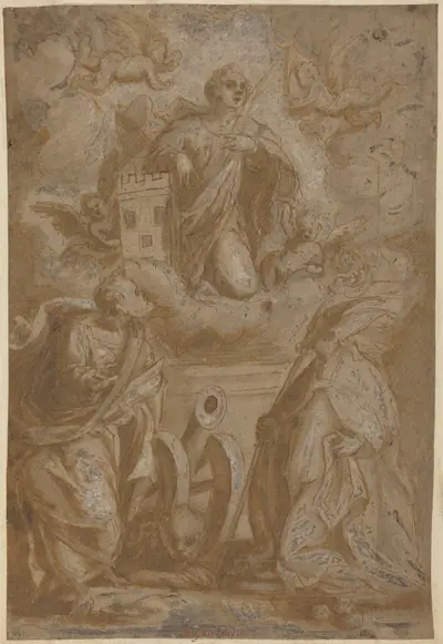 Saint Barbara in Glory with Saints Nicholas and Jerome