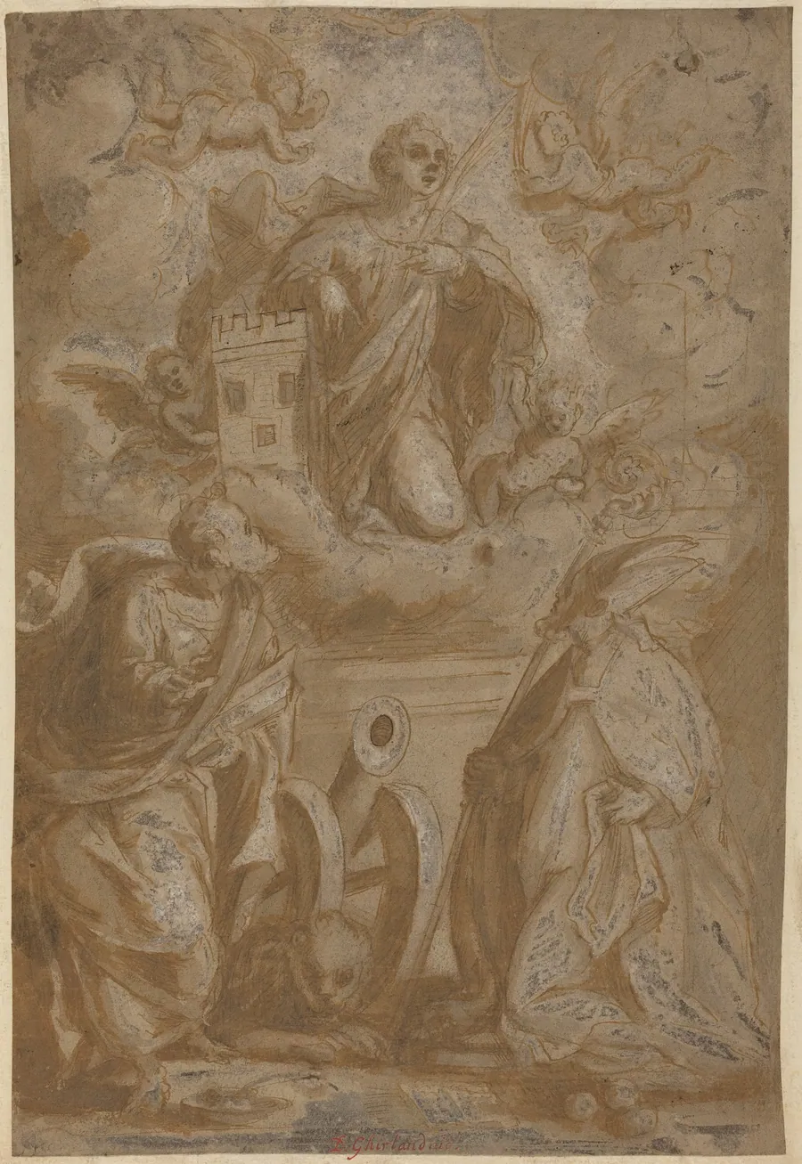 Saint Barbara in Glory with Saints Nicholas and Jerome by Italian 16th Century