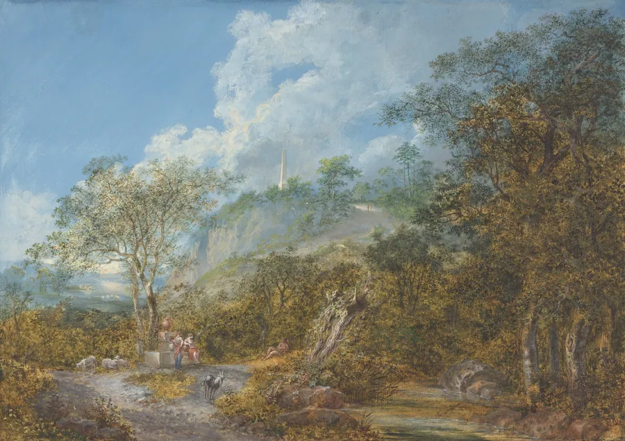 Arcadian Landscape with an Obelisk by Salomon Gessner