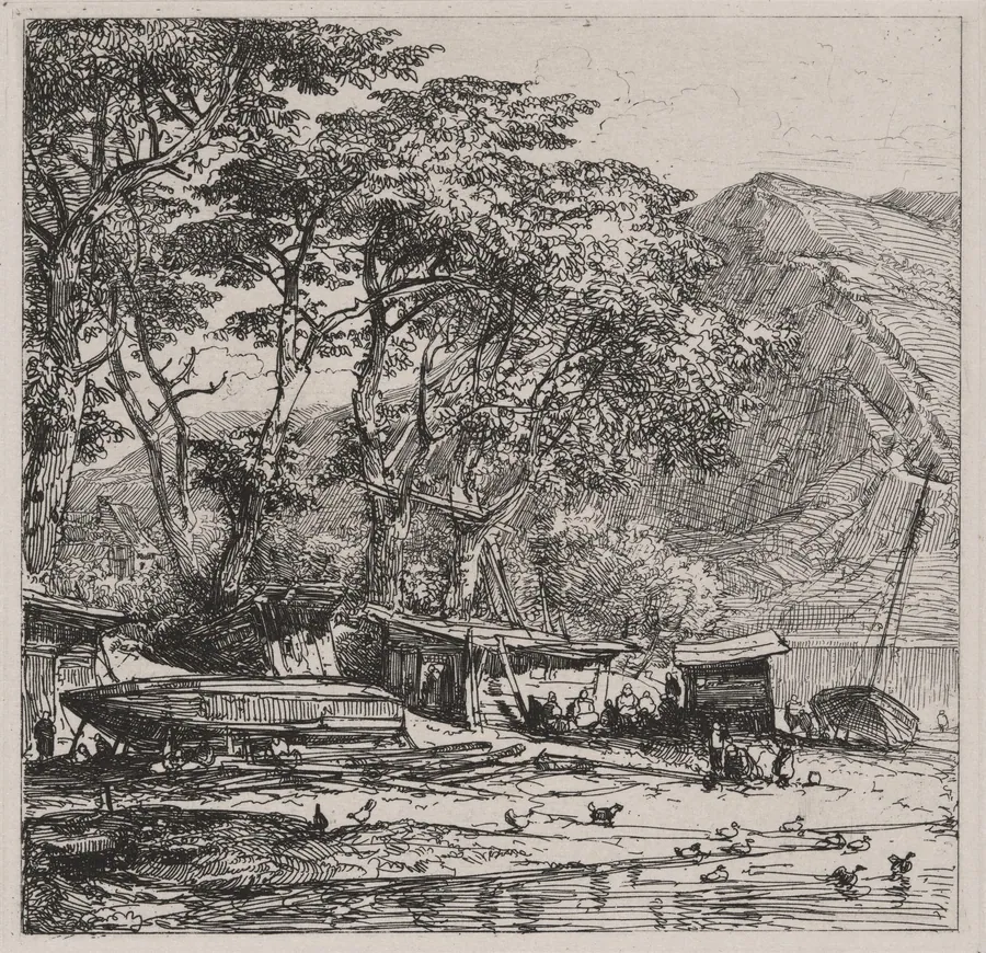 Fishing Village with Boats on the Shore by Caspar Johann Nepomuk Scheuren