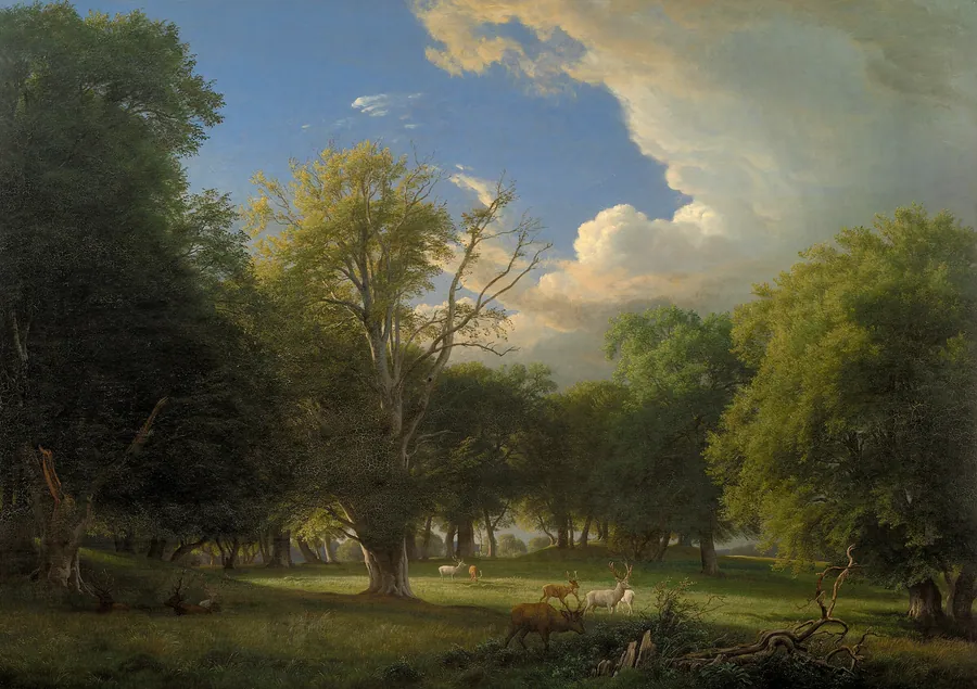 Sommereftermiddag med en bortdragende regnbyge. Jægersborg Dyrehave by P.C. Skovgaard