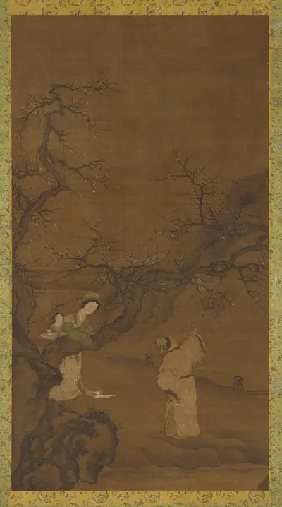 Man and woman enjoying plum blossoms