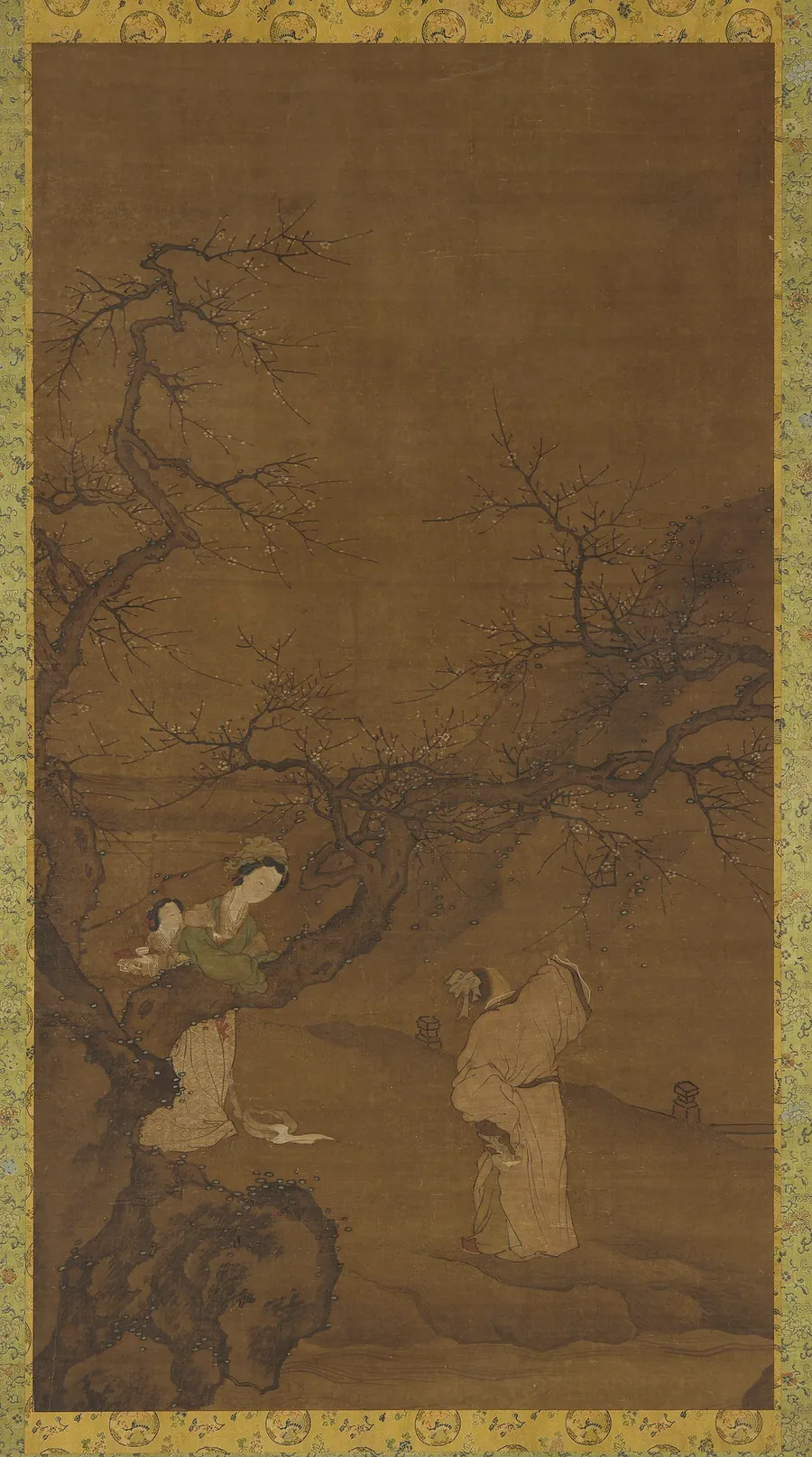 Man and woman enjoying plum blossoms by Formerly attributed to Zhang Gui (active mid-12th century)