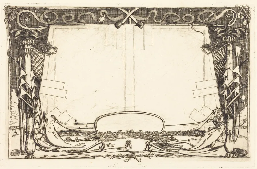 Couverture du "Voyage à la nouvelle Zélande" (Cover for the Set of Etchings Entitled "A Voyage to New Zealand") by Charles Meryon