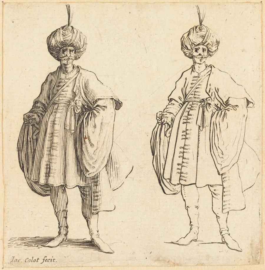 Two Turks Dressed in Turbans with a Plume by Jacques Callot