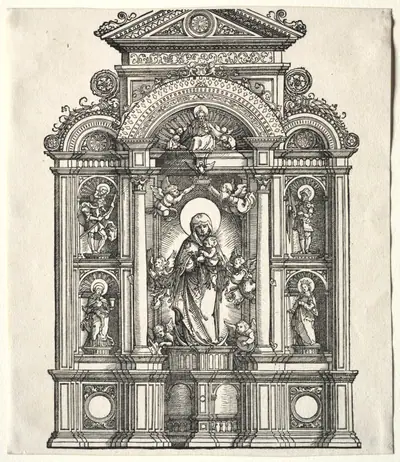 Great Altar with the Virgin, in a border with SS. Christopher, George, Barbara, Catherine