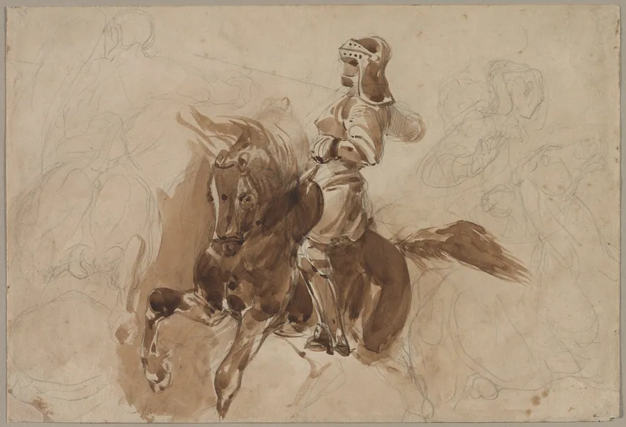 Armored Figure on Horseback (recto) by Eugène Delacroix