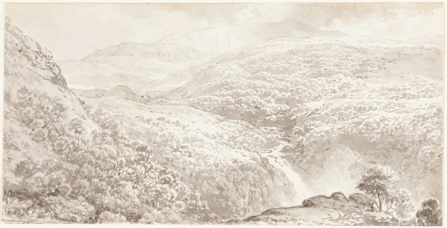 A Mountain Valley with a Waterfall by John Glover