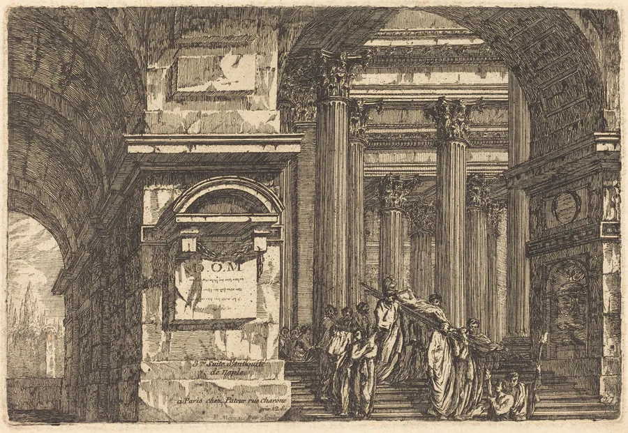 Funeral Scene in Imaginary Architecture by Pierre Moreau