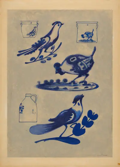 Bird Decorations on Stoneware