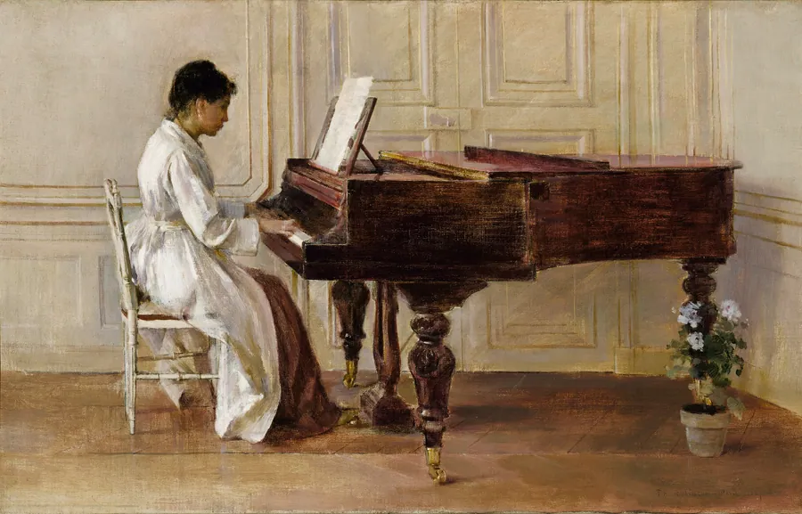 At the Piano by Theodore Robinson, born Irasburg, VT 1852-died New York City 1896