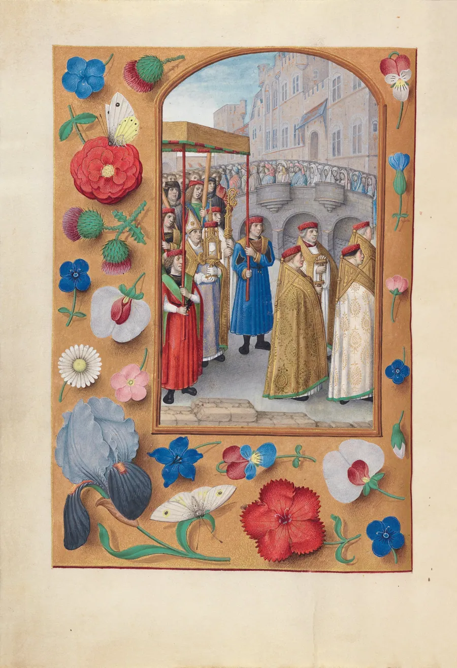 Hours of Queen Isabella the Catholic, Queen of Spain:  Fol. 43v, Procession of the Sacrament by Master of the First Prayerbook of Maximillian