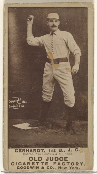 John Joseph "Joe" Gerhardt, 1st Base, Jersey City Skeeters, from the Old Judge series (N172) for Old Judge Cigarettes