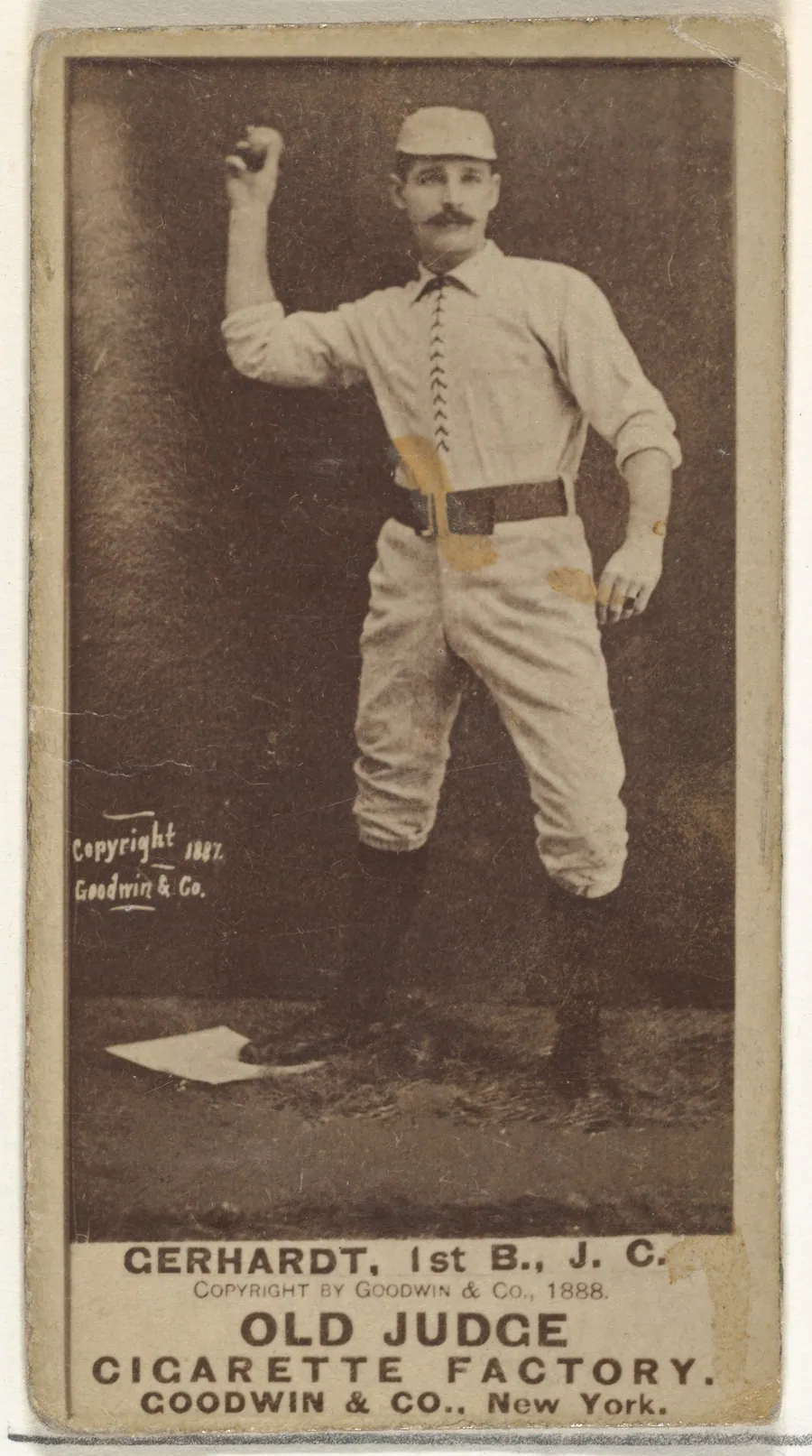 John Joseph "Joe" Gerhardt, 1st Base, Jersey City Skeeters, from the Old Judge series (N172) for Old Judge Cigarettes by Goodwin & Company