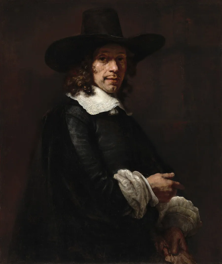 Portrait of a Gentleman with a Tall Hat and Gloves by Rembrandt van Rijn