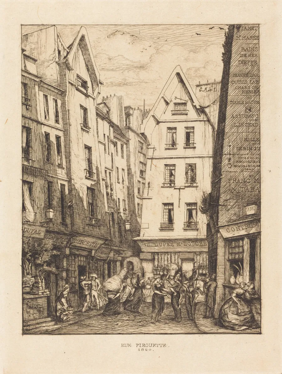 La Rue Pirouette aux halles, Paris (Pirouette Street, Near the Markets, Paris) by Charles Meryon