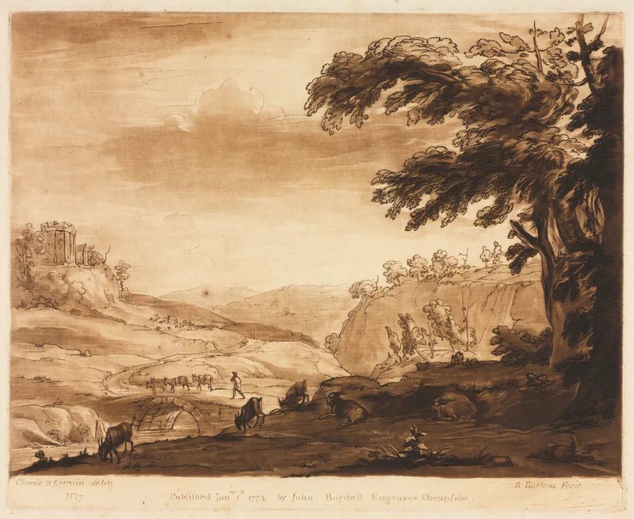 Liber Veritatis:  No. 7, An Island Scene of a Mountainous Country with Cattle by Richard Earlom