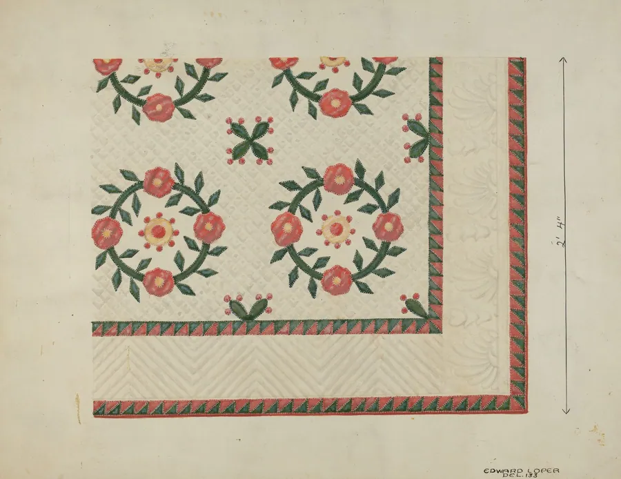 Quilted Applique Coverlet by Edward L. Loper
