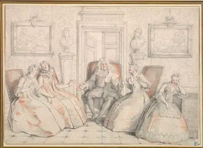 Trissotin Reading to Philaminte, Bélise, and Armande (from act 3, scene 2 of Molière's "Les Femmes Savantes"