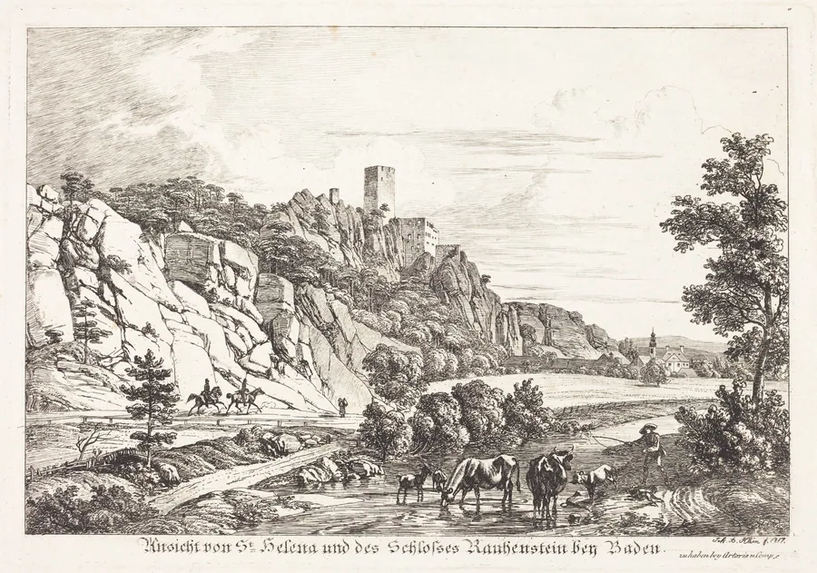Ansicht von St. Helena und des Schlosses Rauhenstein bey Baden by Johann Adam Klein