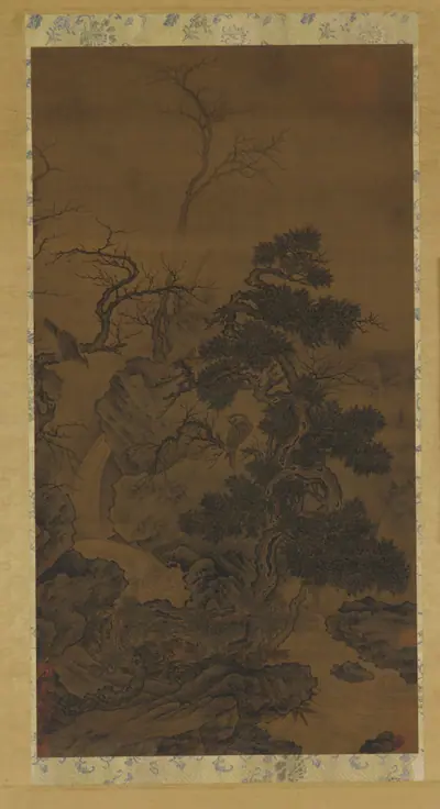 Rocks, trees, brook, and hawks