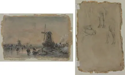 View of Arnheim (recto); Studies of a Bull (verso)