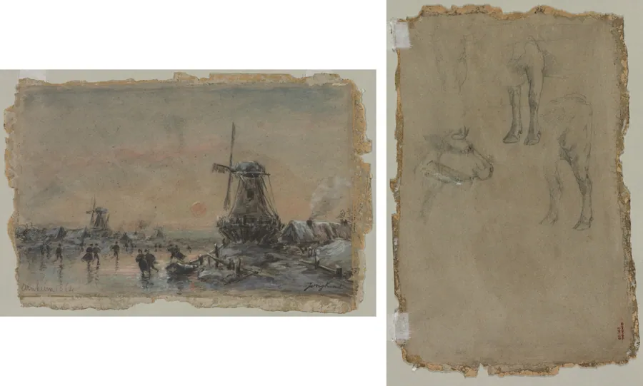 View of Arnheim (recto); Studies of a Bull (verso) by Johan Barthold Jongkind