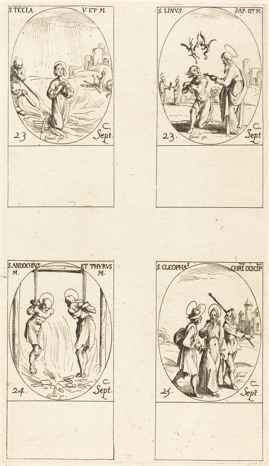 St. Thecla; St. Linus; Sts. Andochius and Thyrsus; St. Cleophas by Jacques Callot