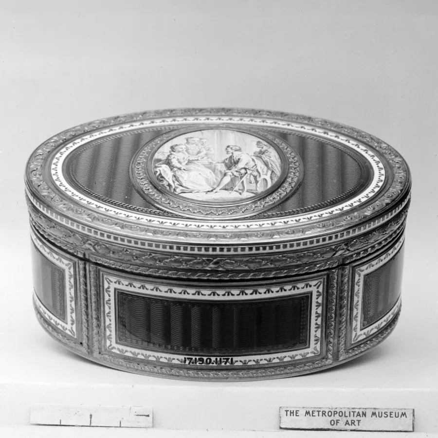 Snuffbox with grisaille miniature of scene from Don Quixote by Joseph Etienne Blerzy