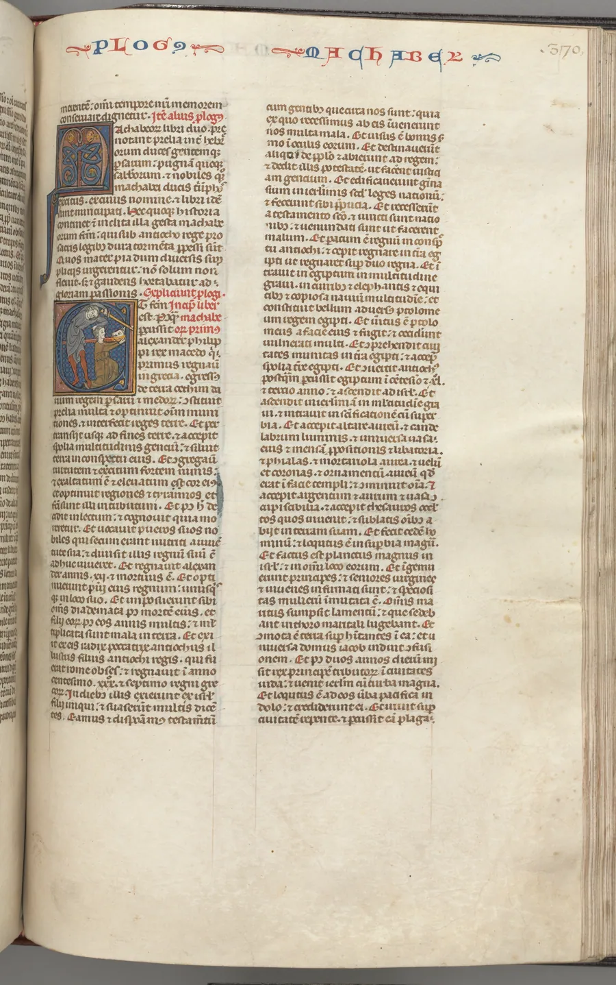 Fol. 370r, Maccabees I, historiated initial E, Mathathias slaying the idolatrous Jew