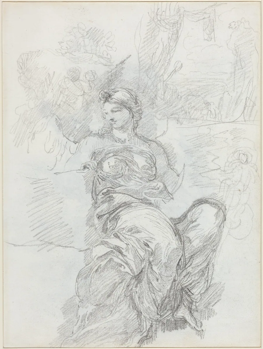 Seated Angel in a Landscape [recto] by Anicet-Charles-Gabriel Lemonnier