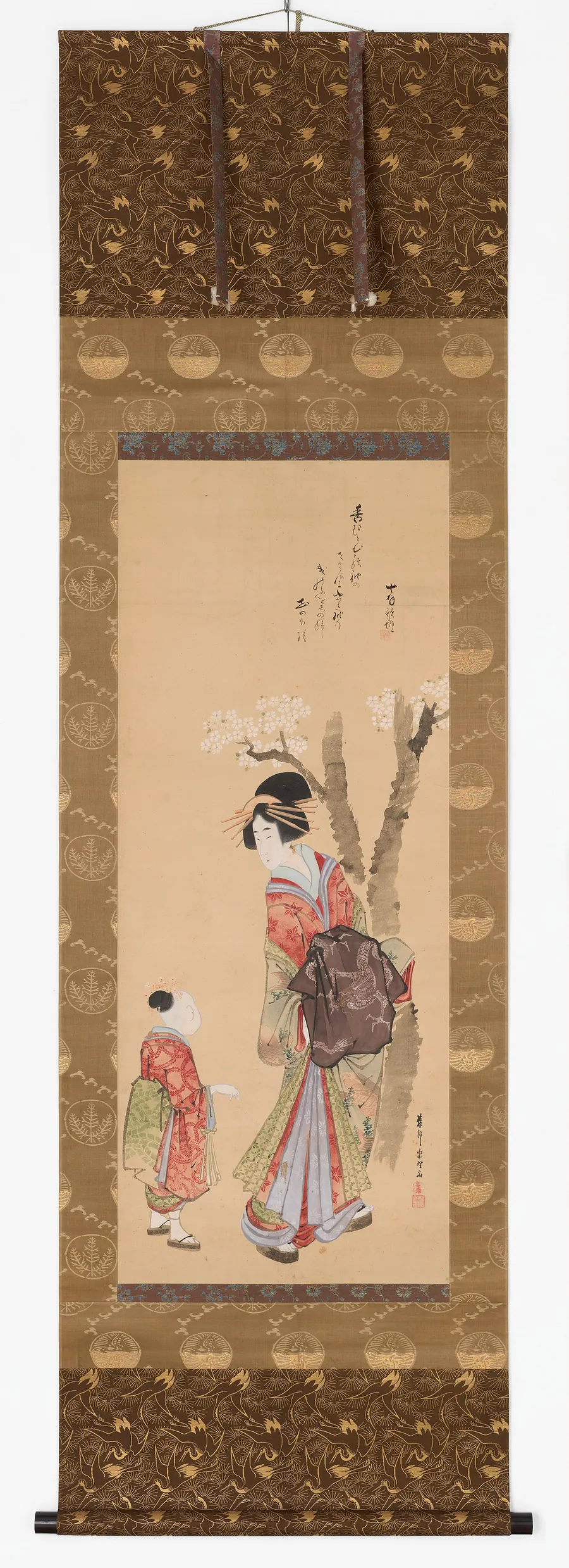 A courtesan and her attendant under a cherry tree by Tawaraya Sori III (fl. ca. late 18th-early 19th century)
