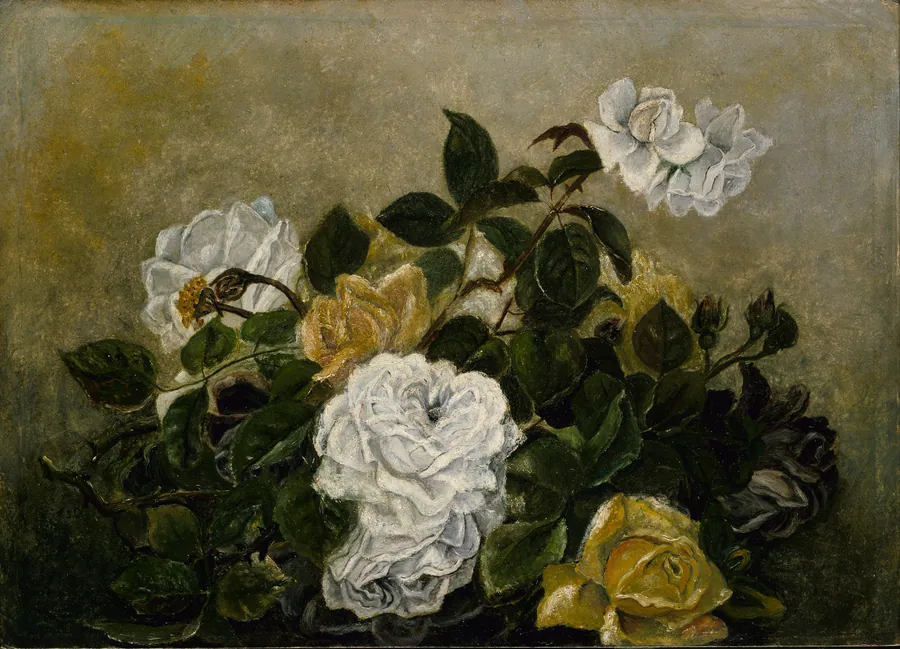Roses--Fancy Still Life, Still Life with Roses by Robert S. Duncanson, born Fayette, NY 1821-died Detroit, MI 1872