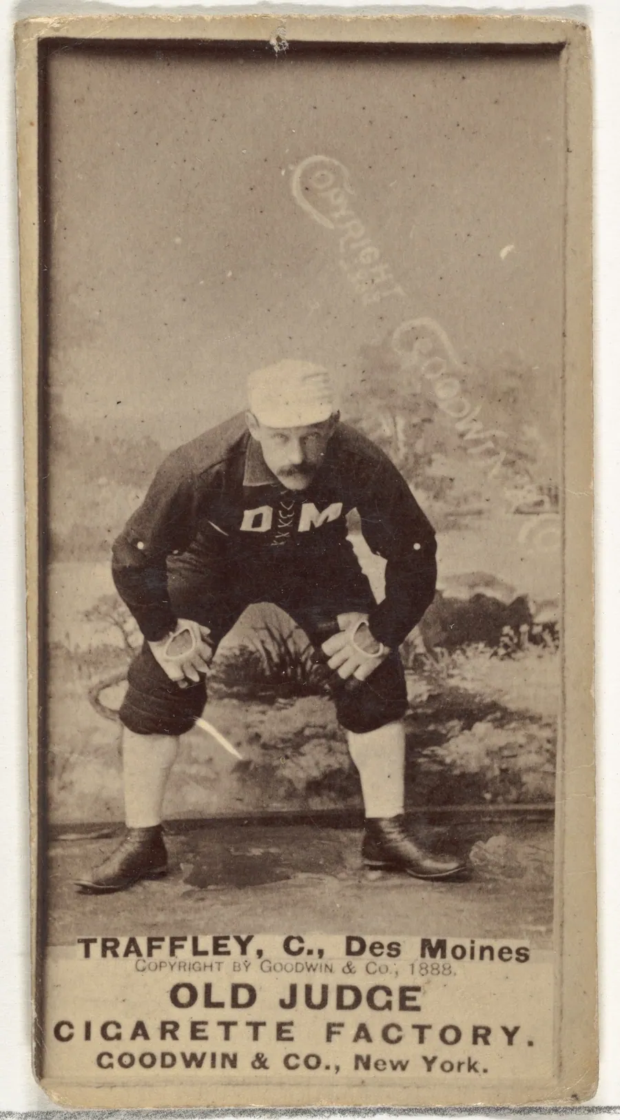 William Franklin "Bill" Traffley, Catcher, Des Moines Prohibitionists, from the Old Judge series (N172) for Old Judge Cigarettes by Goodwin & Company