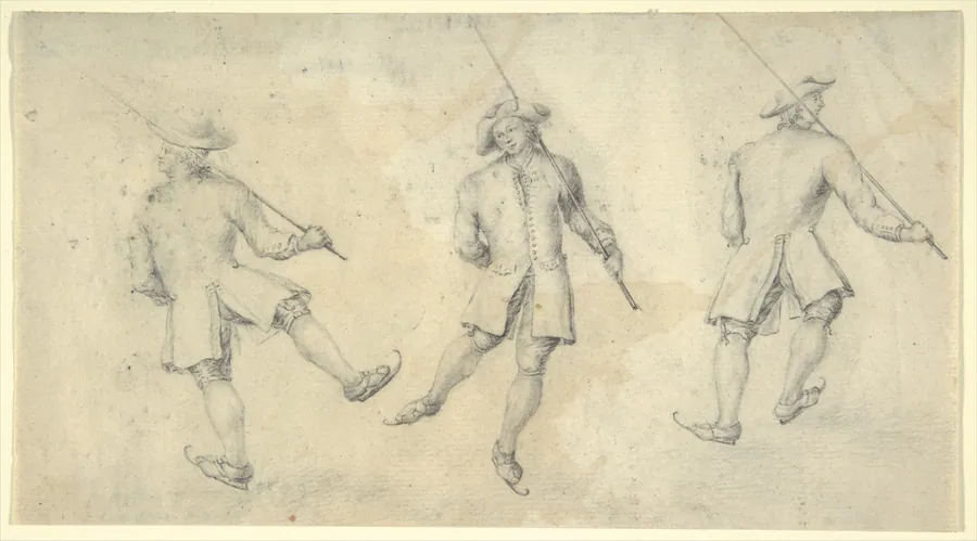 Study of Three Figures Skating by Anonymous, Netherlandish, 16th century