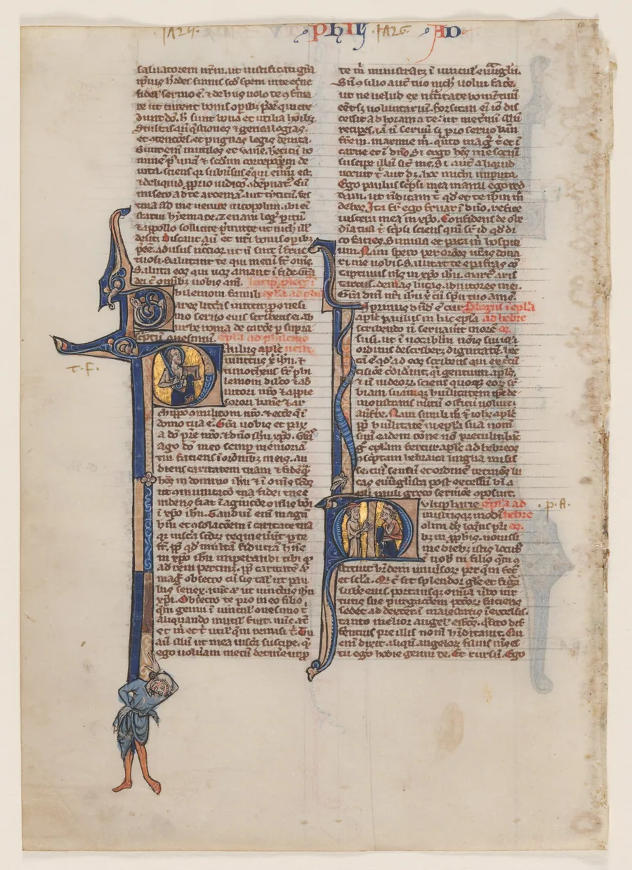 Leaf from a Latin Bible: Initial P: St. Paul with a Sword and a Book by William de Brailes