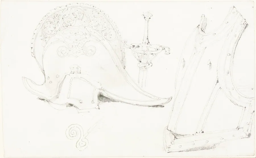 Study of a Helmet, Breastplate, and Rapier by Joseph Nash