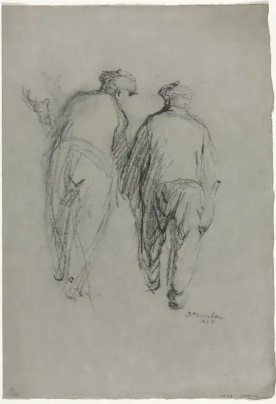Two Men Working, Rear View
