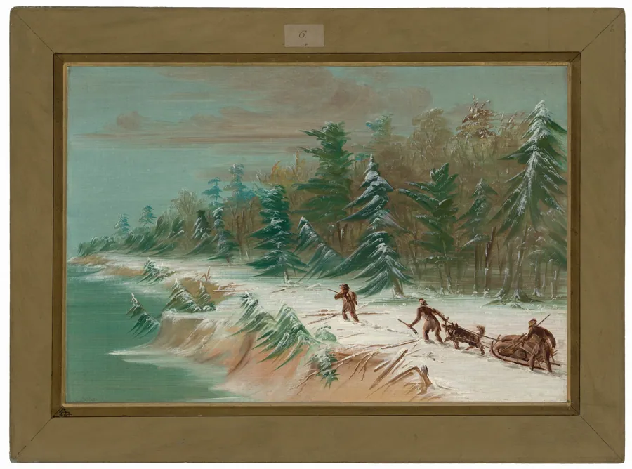 Returning to Fort Frontenac by Sled.  February 1679 by George Catlin