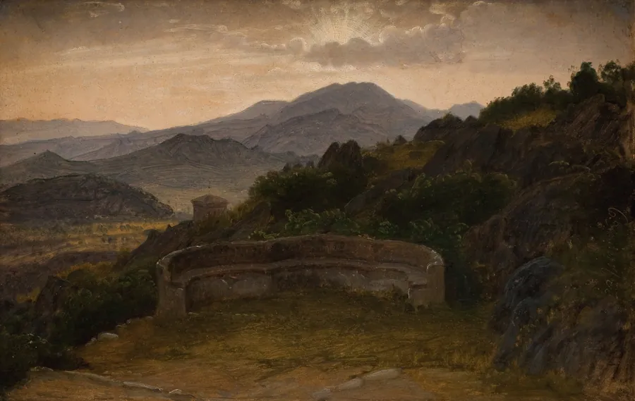 Landskab nær Subiaco. Aftensol by P.C. Skovgaard