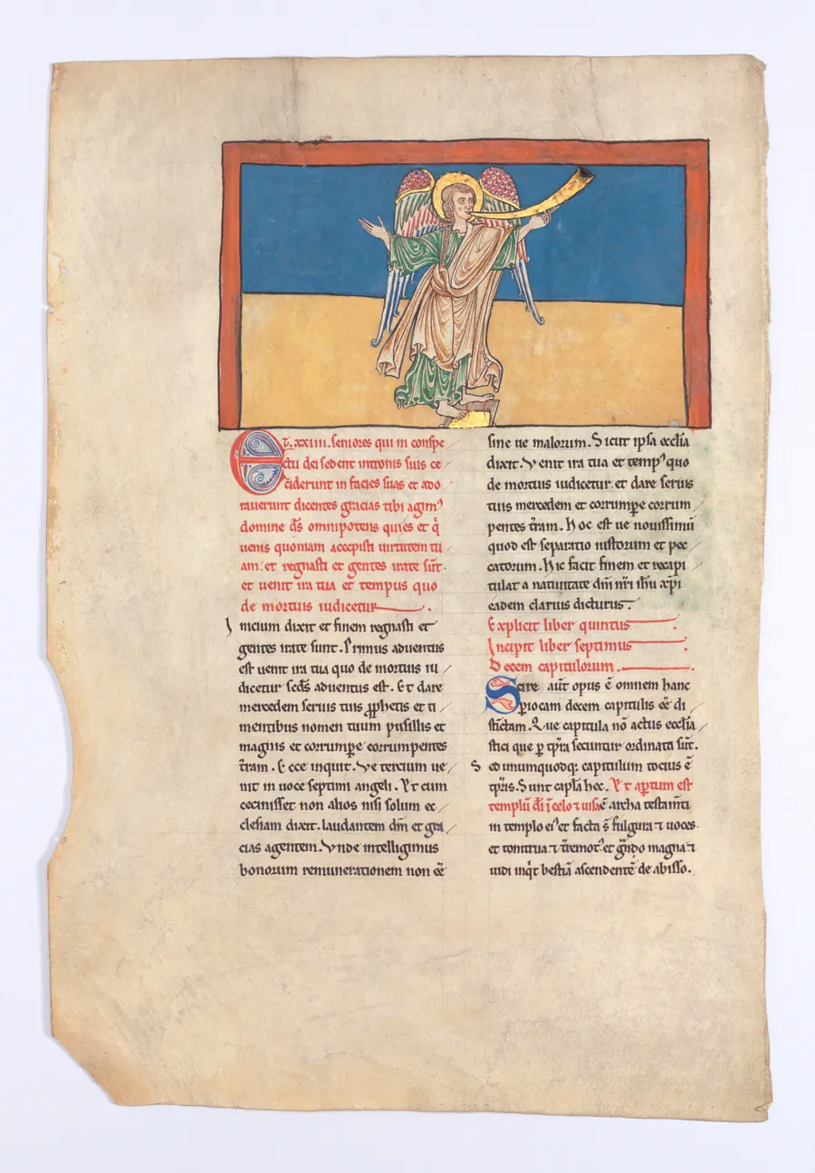 Leaf from a Beatus Manuscript: the Seventh Angel Proclaims the Reign of the Lord