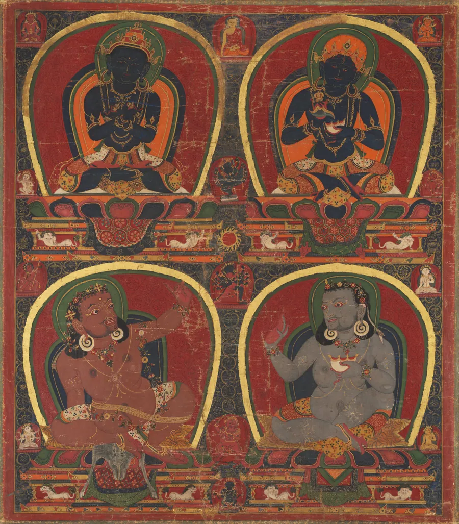 Vajradhara, Nairatmya, and mahasiddhas Virupa and Kanha