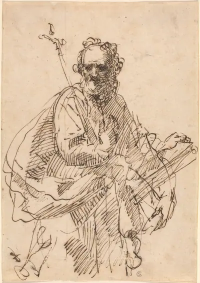 A Standing Saint with a Crucifix and a Book