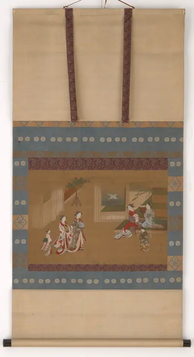 Two yujo making a New Year call upon two others