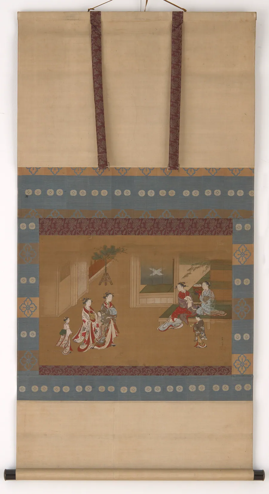 Two yujo making a New Year call upon two others by Kawamata Tsunemasa 川又常正 (fl. 1716-1748)