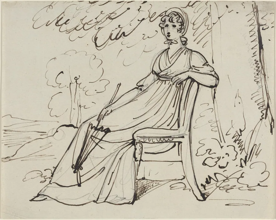 A Lady Seated with a Parasol by Samuel Woodforde