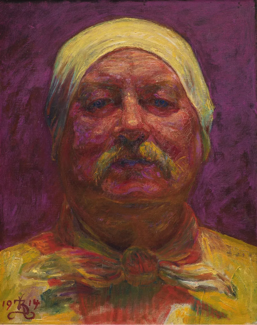 Selvportræt en face. Lampelys by Kristian Zahrtmann