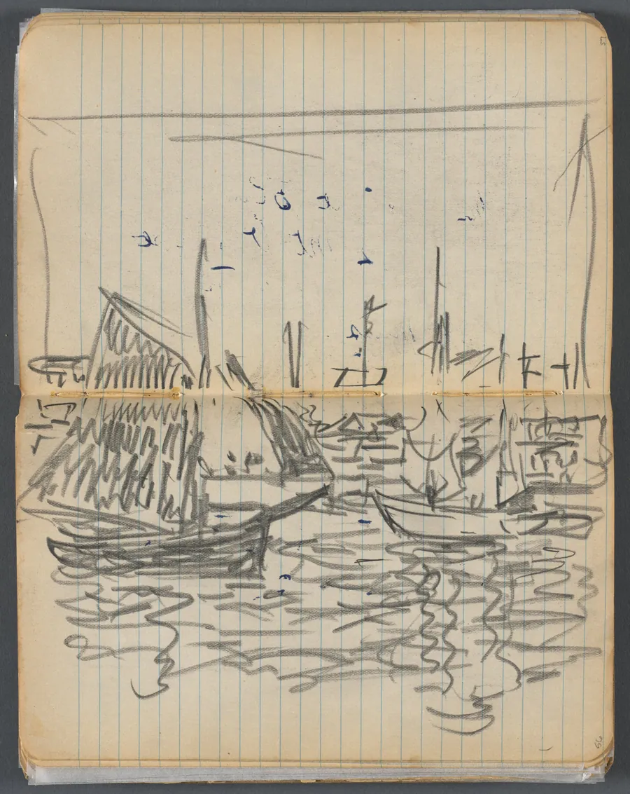 Sketchbook, page 056 &57: View of Sailboats by Maurice Prendergast