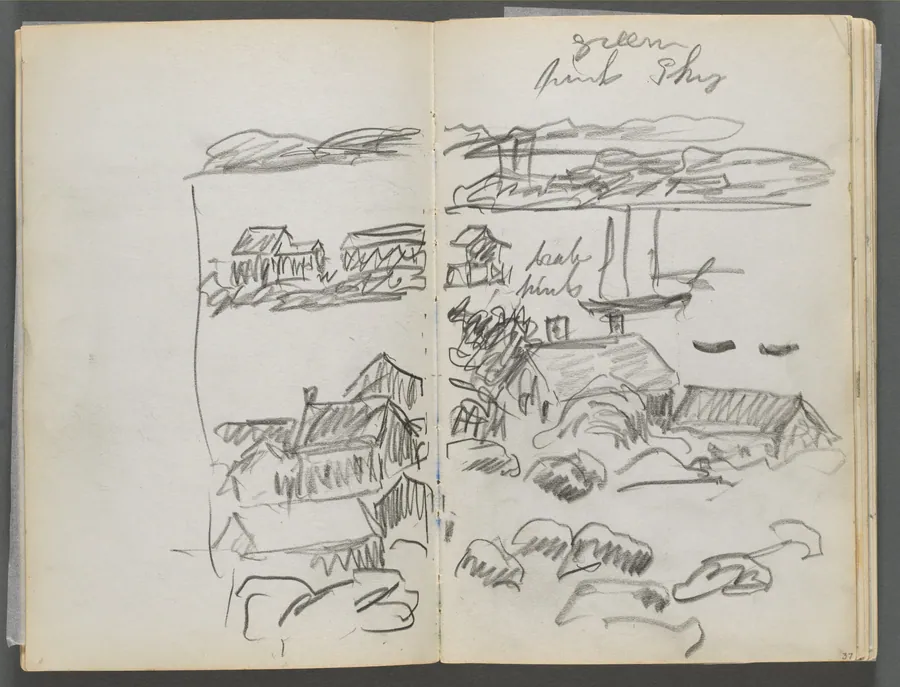 Sketchbook, The Dells, N° 127, page 036 & 37: View of a Cove from above by Maurice Prendergast