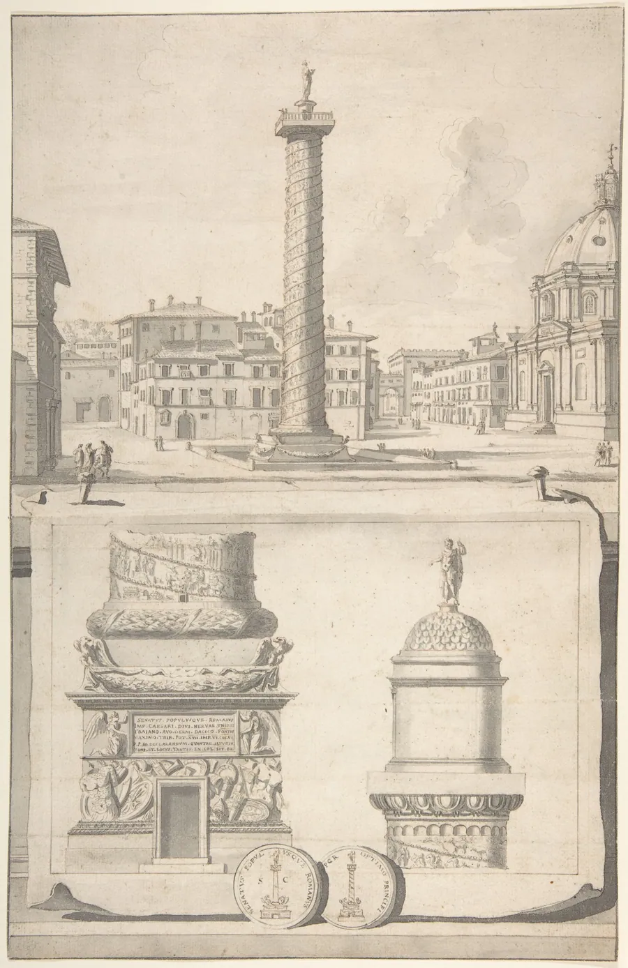 A View of the Column of Trajan (above) with Details (below) by Jan Goeree